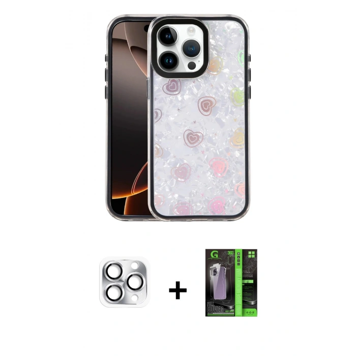 MARSİLYAN™- iPhone 16 Pro Max Kılıf Odak Prime - Şeffaf 360 Full Body Arka Koruyucu + Pers Alüminyum Kamera Lens - GS