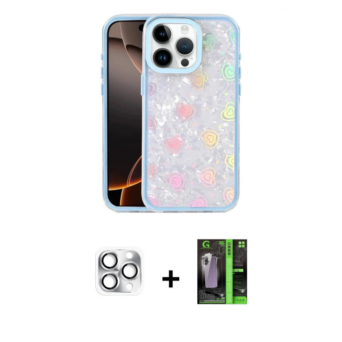 MARSİLYAN™- iPhone 16 Pro Max Kılıf Odak Prime - Şeffaf 360 Full Body Arka Koruyucu + Pers Alüminyum Kamera Lens - GS
