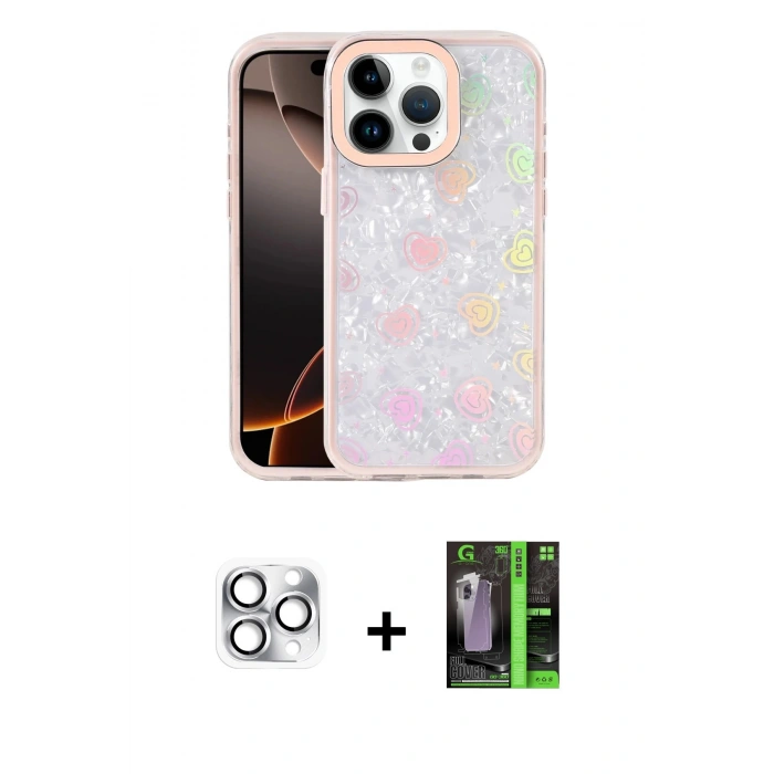 MARSİLYAN™- iPhone 16 Pro Max Kılıf Odak Prime - Şeffaf 360 Full Body Arka Koruyucu + Pers Alüminyum Kamera Lens - GS