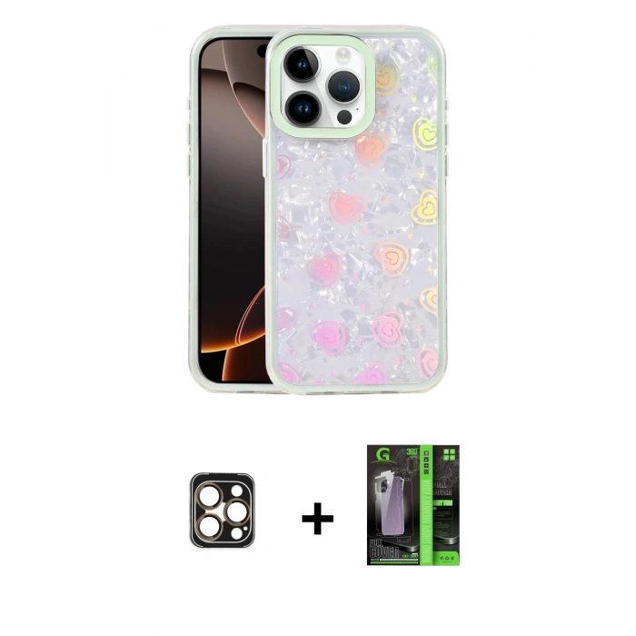 MARSİLYAN™- iPhone 16 Pro Max Kılıf Odak Prime - Şeffaf 360 Full Body Arka Koruyucu + PVD Metal Kamera Lens - GD