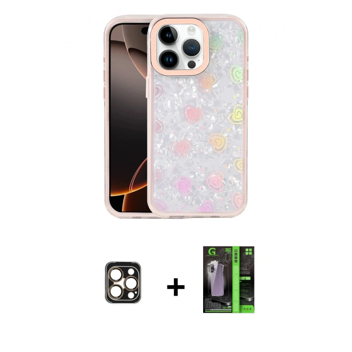 MARSİLYAN™- iPhone 16 Pro Max Kılıf Odak Prime - Şeffaf 360 Full Body Arka Koruyucu + PVD Metal Kamera Lens - GD