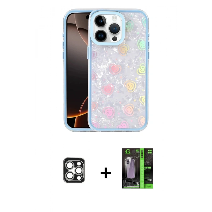MARSİLYAN™- iPhone 16 Pro Max Kılıf Odak Prime - Şeffaf 360 Full Body Arka Koruyucu + PVD Metal Kamera Lens - GS