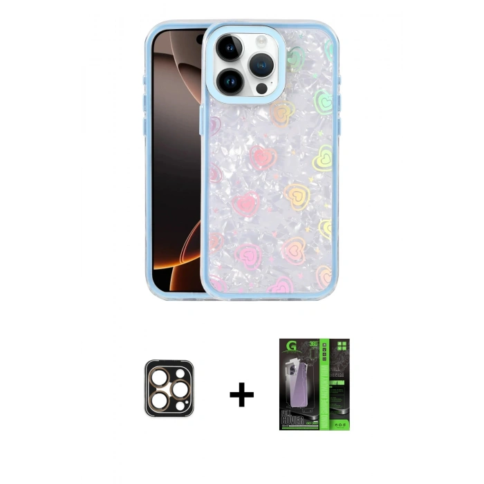 MARSİLYAN™- iPhone 16 Pro Max Kılıf Odak Prime - Şeffaf 360 Full Body Arka Koruyucu + PVD Metal Kamera Lens - GD