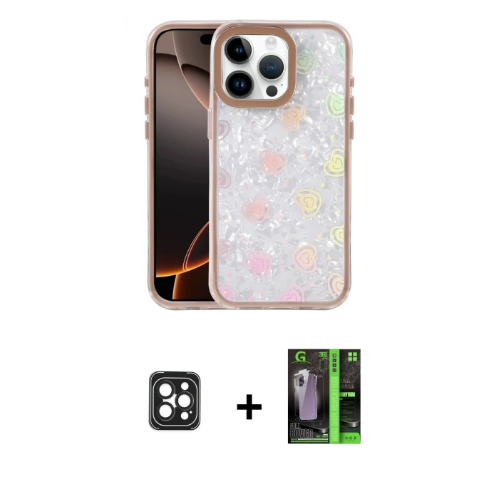 MARSİLYAN™- iPhone 16 Pro Max Kılıf Odak Prime - Şeffaf 360 Full Body Arka Koruyucu + PVD Metal Kamera Lens - SH