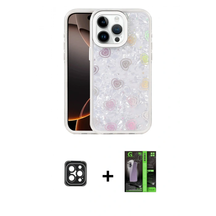 MARSİLYAN™- iPhone 16 Pro Max Kılıf Odak Prime - Şeffaf 360 Full Body Arka Koruyucu + PVD Metal Kamera Lens - SH