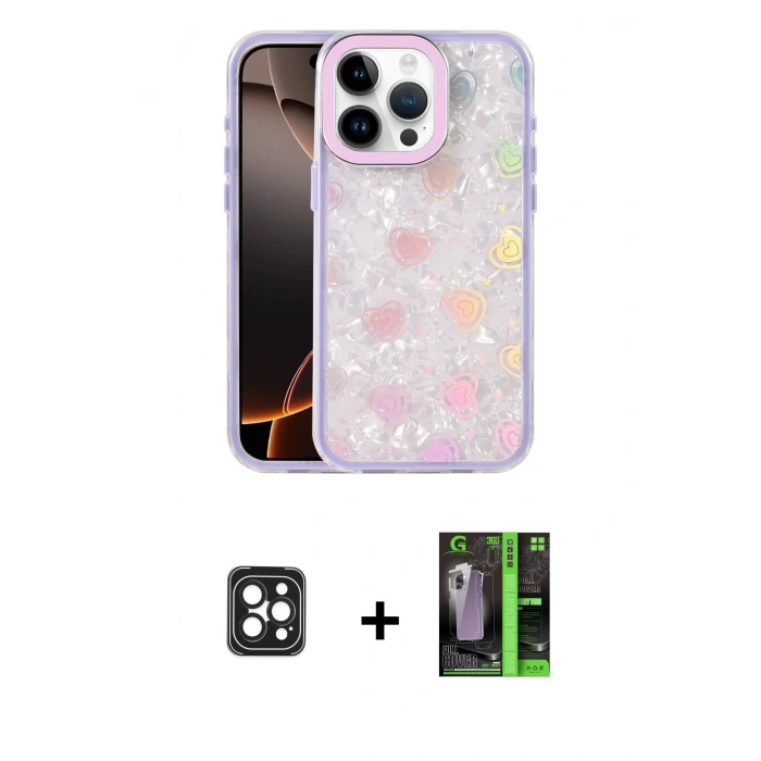 MARSİLYAN™- iPhone 16 Pro Max Kılıf Odak Prime - Şeffaf 360 Full Body Arka Koruyucu + PVD Metal Kamera Lens - SH