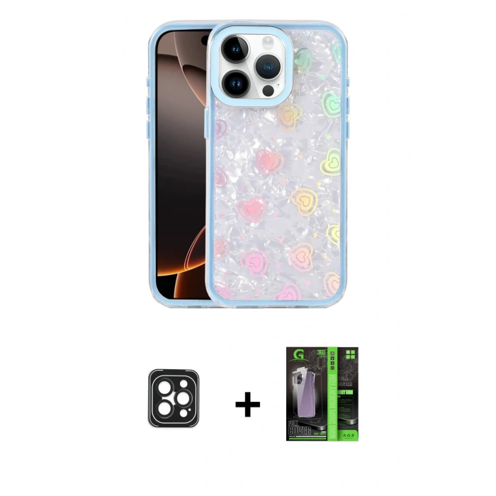 MARSİLYAN™- iPhone 16 Pro Max Kılıf Odak Prime - Şeffaf 360 Full Body Arka Koruyucu + PVD Metal Kamera Lens - SH