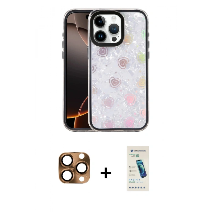 MARSİLYAN™- iPhone 16 Pro Max Kılıf Odak Prime - Şeffaf Pasifik Cam Ekran Koruyucu + Pers Alüminyum Kamera Lens - CLTM
