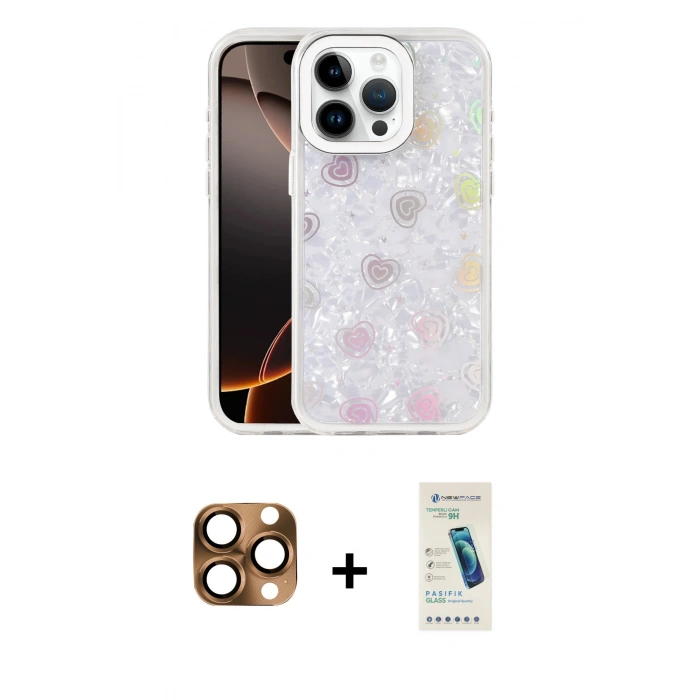 MARSİLYAN™- iPhone 16 Pro Max Kılıf Odak Prime - Şeffaf Pasifik Cam Ekran Koruyucu + Pers Alüminyum Kamera Lens - CLTM