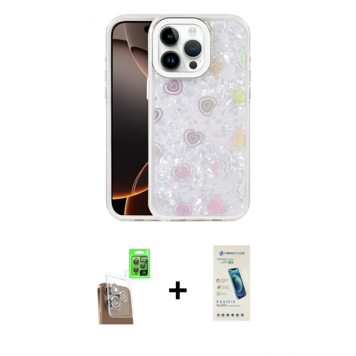 MARSİLYAN™- iPhone 16 Pro Max Kılıf Odak Prime - Şeffaf Pasifik Cam Ekran Koruyucu + Raze Metal Kamera Lens - CLTM