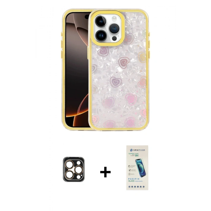 MARSİLYAN™- iPhone 16 Pro Max Kılıf Odak Prime - Şeffaf Pasifik Cam Ekran Koruyucu + PVD Metal Kamera Lens - GD