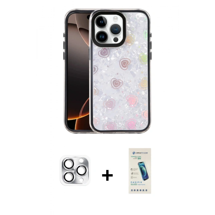 MARSİLYAN™- iPhone 16 Pro Max Kılıf Odak Prime - Şeffaf Pasifik Cam Ekran Koruyucu + Pers Alüminyum Kamera Lens - GS