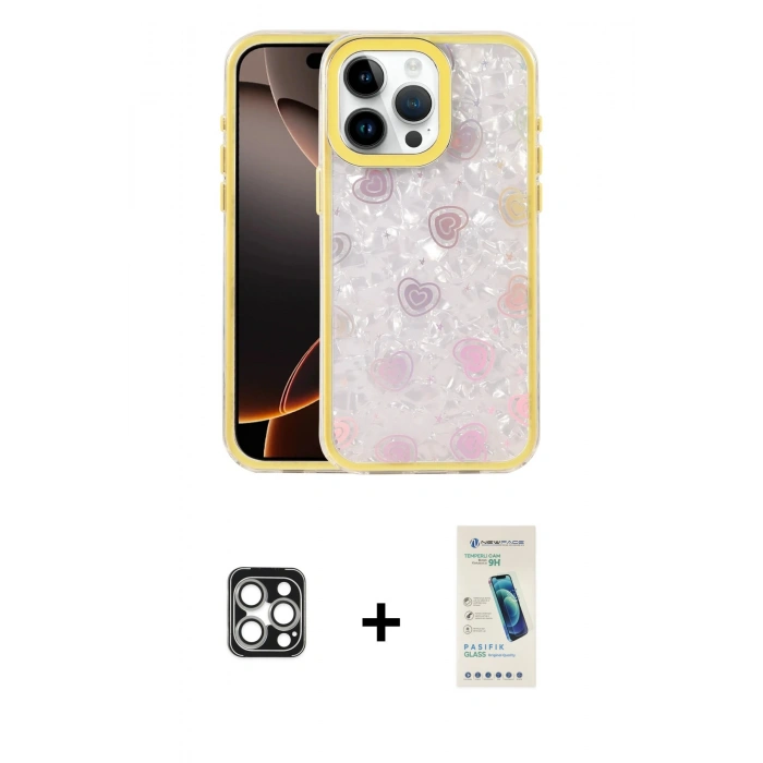 MARSİLYAN™- iPhone 16 Pro Max Kılıf Odak Prime - Şeffaf Pasifik Cam Ekran Koruyucu + PVD Metal Kamera Lens - GS