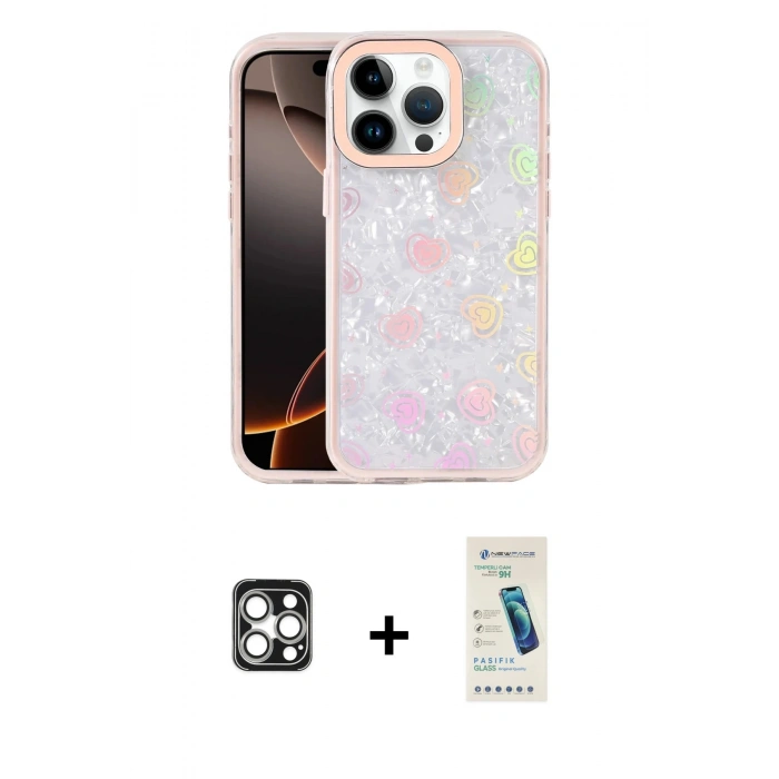 MARSİLYAN™- iPhone 16 Pro Max Kılıf Odak Prime - Şeffaf Pasifik Cam Ekran Koruyucu + PVD Metal Kamera Lens - GS