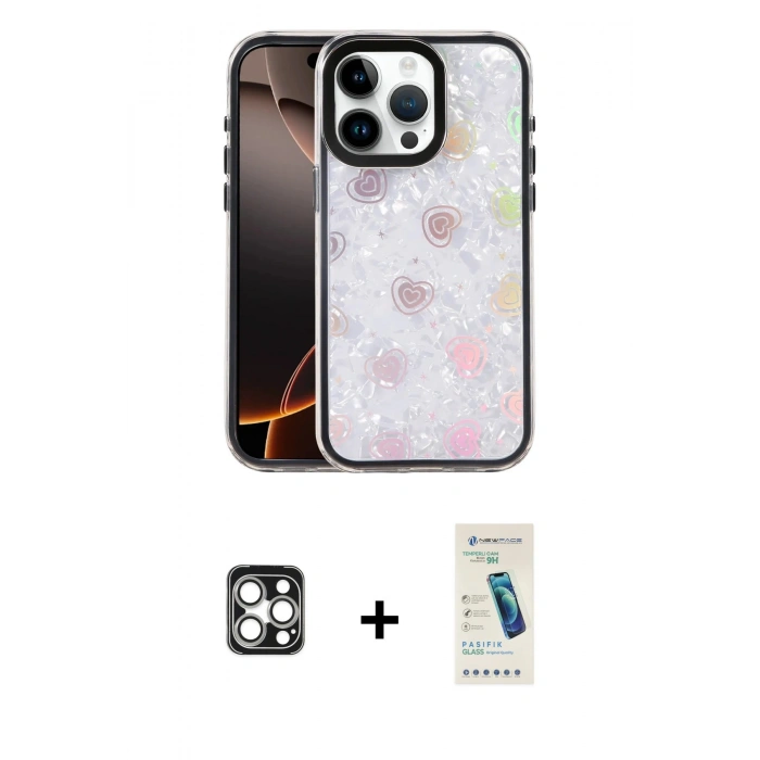 MARSİLYAN™- iPhone 16 Pro Max Kılıf Odak Prime - Şeffaf Pasifik Cam Ekran Koruyucu + PVD Metal Kamera Lens - GS