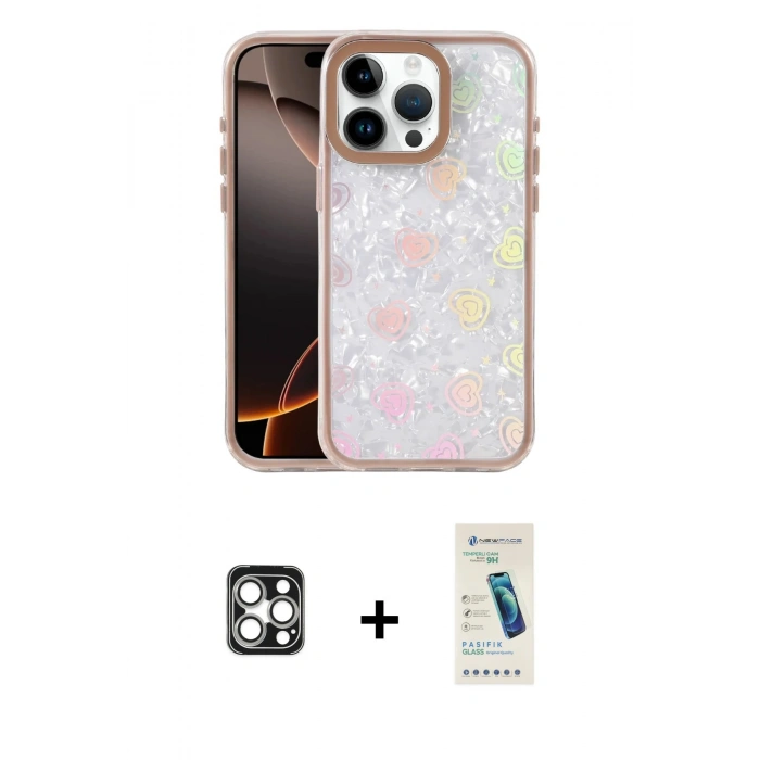 MARSİLYAN™- iPhone 16 Pro Max Kılıf Odak Prime - Şeffaf Pasifik Cam Ekran Koruyucu + PVD Metal Kamera Lens - GS