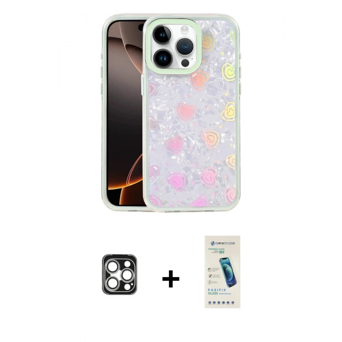MARSİLYAN™- iPhone 16 Pro Max Kılıf Odak Prime - Şeffaf Pasifik Cam Ekran Koruyucu + PVD Metal Kamera Lens - GS