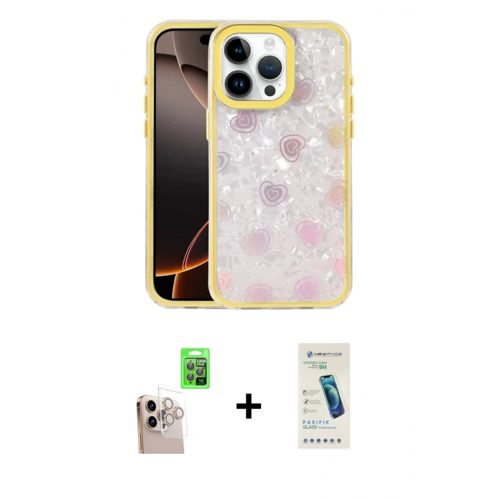 MARSİLYAN™- iPhone 16 Pro Max Kılıf Odak Prime - Şeffaf Pasifik Cam Ekran Koruyucu + Raze Metal Kamera Lens - NLGY