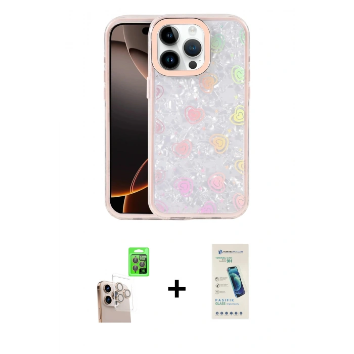 MARSİLYAN™- iPhone 16 Pro Max Kılıf Odak Prime - Şeffaf Pasifik Cam Ekran Koruyucu + Raze Metal Kamera Lens - NLGY