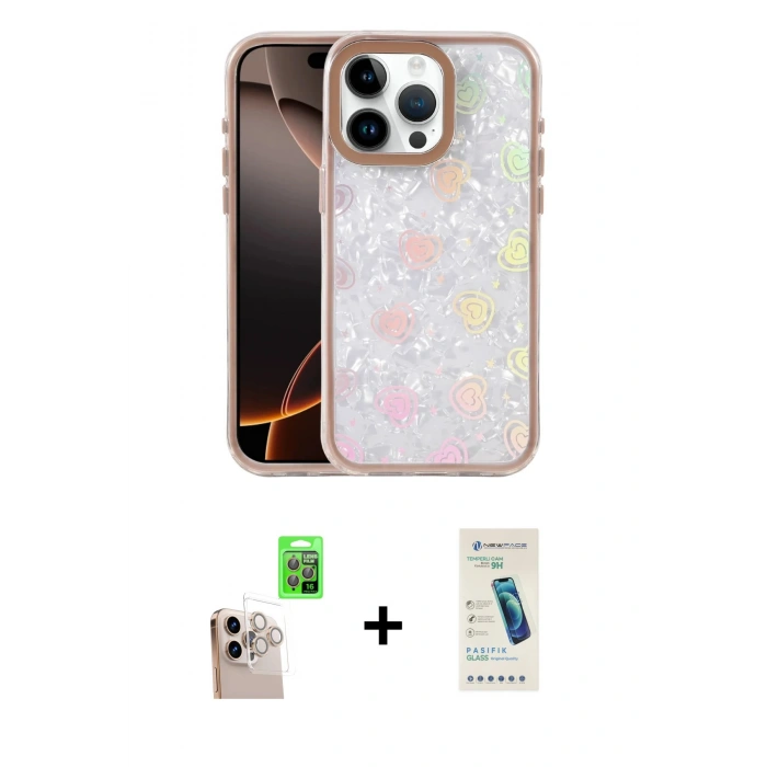 MARSİLYAN™- iPhone 16 Pro Max Kılıf Odak Prime - Şeffaf Pasifik Cam Ekran Koruyucu + Raze Metal Kamera Lens - NLGY