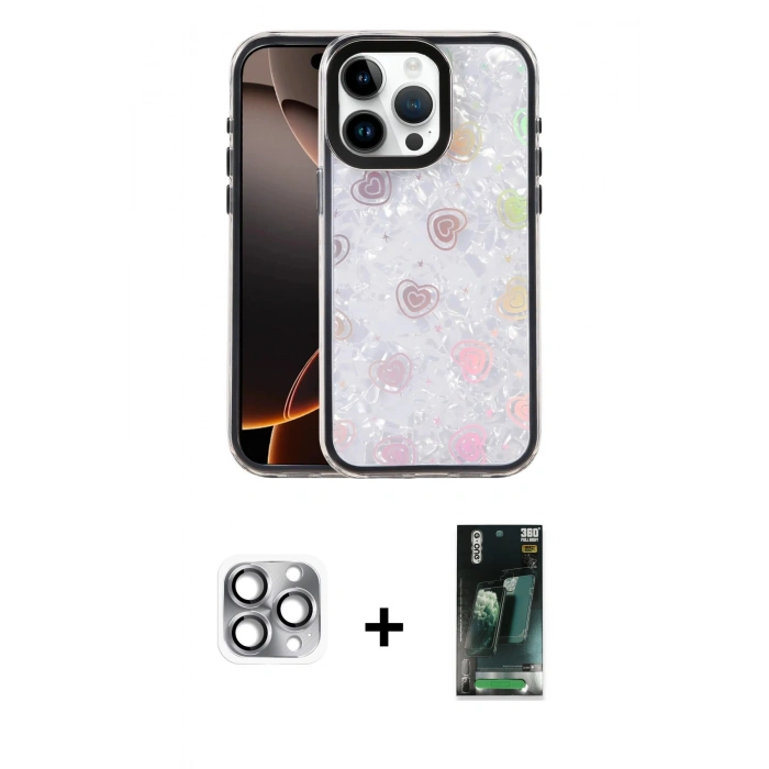 MARSİLYAN™- iPhone 16 Pro Max Kılıf Odak Prime - Siyah 360 Mat Full Body Arka Koruyucu + Pers Alüminyum Kamera Lens - GI