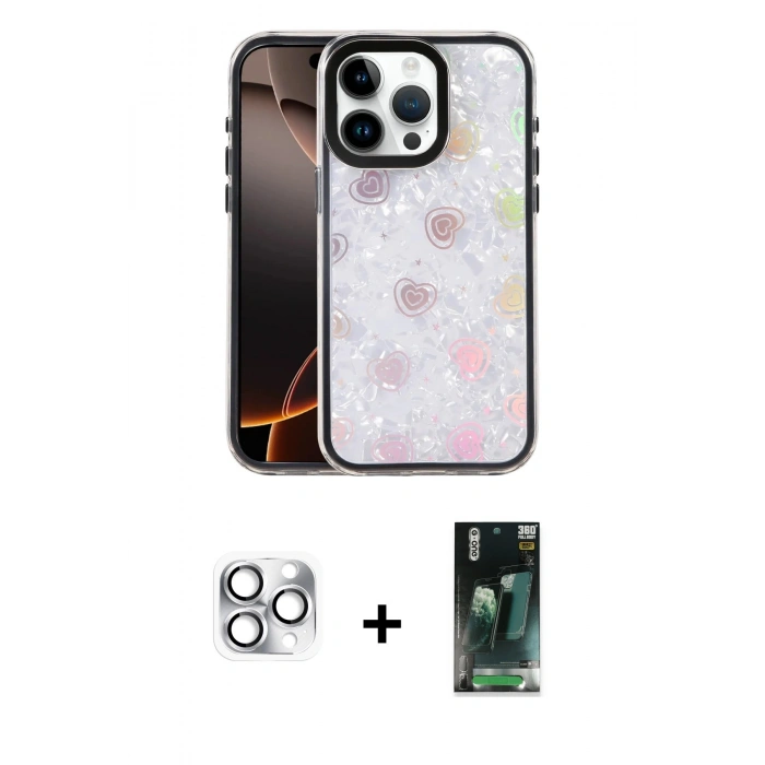 MARSİLYAN™- iPhone 16 Pro Max Kılıf Odak Prime - Siyah 360 Mat Full Body Arka Koruyucu + Pers Alüminyum Kamera Lens - GS