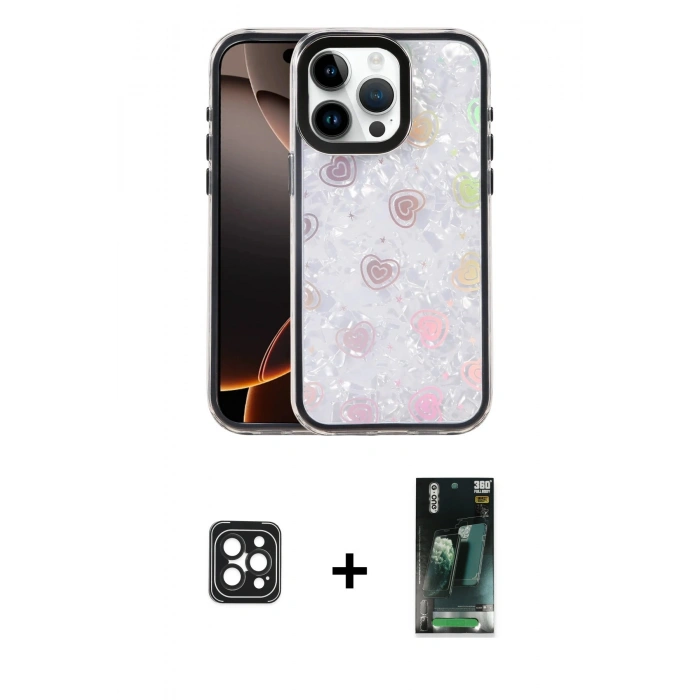 MARSİLYAN™- iPhone 16 Pro Max Kılıf Odak Prime - Siyah 360 Mat Full Body Arka Koruyucu + PVD Metal Kamera Lens - SH