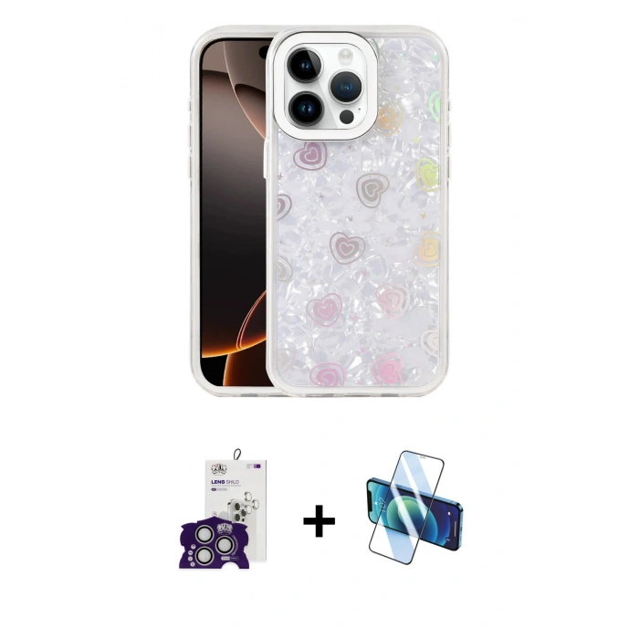 MARSİLYAN™- iPhone 16 Pro Max Kılıf Odak Prime - Siyah 3D Antistatik Cam Ekran Koruyucu + Bilvis Titan Kamera Lens - GS