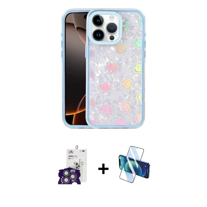 MARSİLYAN™- iPhone 16 Pro Max Kılıf Odak Prime - Siyah 3D Antistatik Cam Ekran Koruyucu + Bilvis Titan Kamera Lens - GS