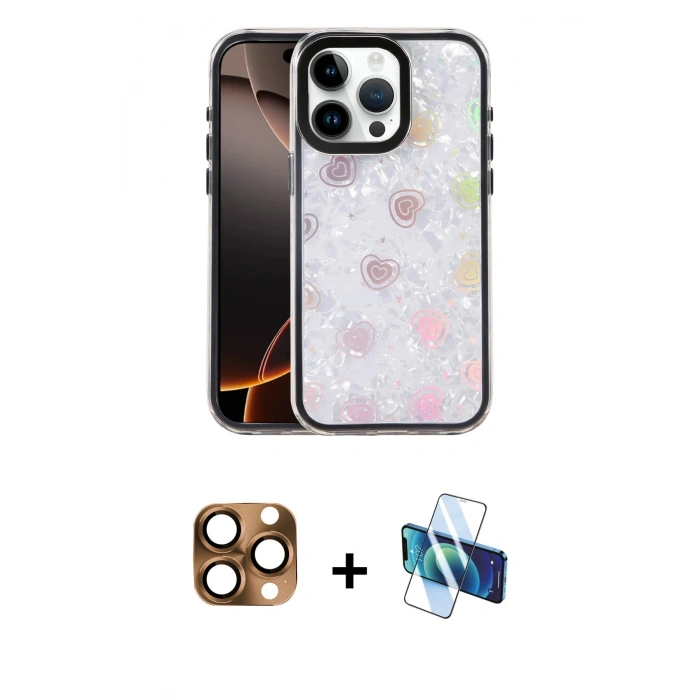MARSİLYAN™- iPhone 16 Pro Max Kılıf Odak Prime - Siyah 3D Antistatik Cam Ekran Koruyucu + Pers Alüminyum Kamera Lens - CLTM