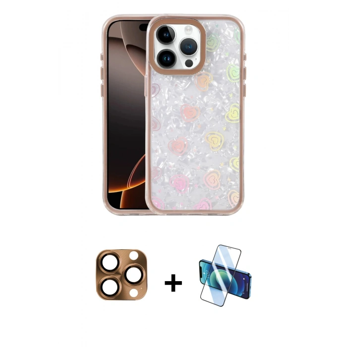 MARSİLYAN™- iPhone 16 Pro Max Kılıf Odak Prime - Siyah 3D Antistatik Cam Ekran Koruyucu + Pers Alüminyum Kamera Lens - CLTM