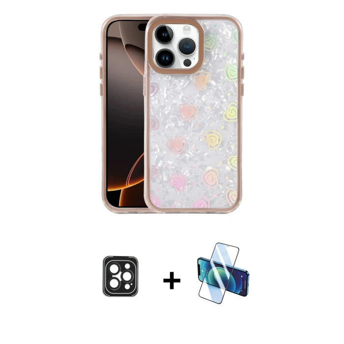MARSİLYAN™- iPhone 16 Pro Max Kılıf Odak Prime - Siyah 3D Antistatik Cam Ekran Koruyucu + PVD Metal Kamera Lens - SH