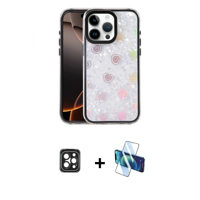 MARSİLYAN™- iPhone 16 Pro Max Kılıf Odak Prime - Siyah 3D Antistatik Cam Ekran Koruyucu + PVD Metal Kamera Lens - SH