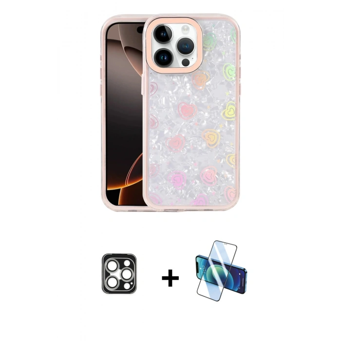 MARSİLYAN™- iPhone 16 Pro Max Kılıf Odak Prime - Siyah 3D Antistatik Cam Ekran Koruyucu + PVD Metal Kamera Lens - GS