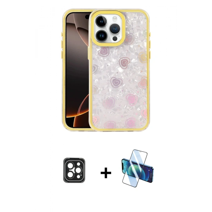 MARSİLYAN™- iPhone 16 Pro Max Kılıf Odak Prime - Siyah 3D Antistatik Cam Ekran Koruyucu + PVD Metal Kamera Lens - SH