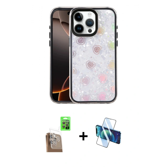 MARSİLYAN™- iPhone 16 Pro Max Kılıf Odak Prime - Siyah 3D Antistatik Cam Ekran Koruyucu + Raze Metal Kamera Lens - CLTM
