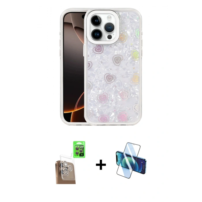 MARSİLYAN™- iPhone 16 Pro Max Kılıf Odak Prime - Siyah 3D Antistatik Cam Ekran Koruyucu + Raze Metal Kamera Lens - CLTM
