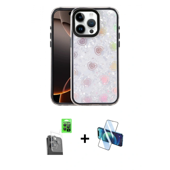 MARSİLYAN™- iPhone 16 Pro Max Kılıf Odak Prime - Siyah 3D Antistatik Cam Ekran Koruyucu + Raze Metal Kamera Lens - SH