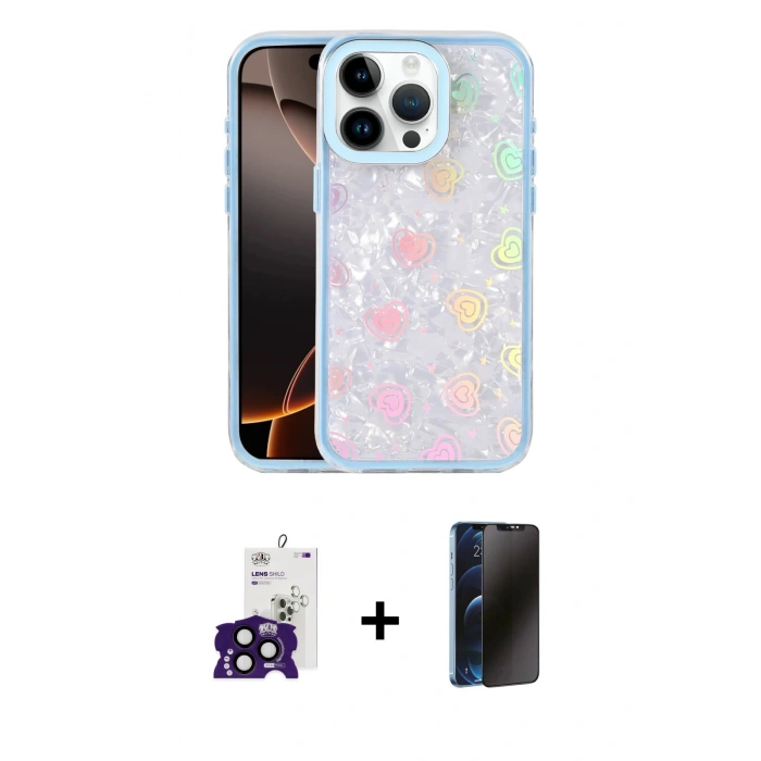 MARSİLYAN™- iPhone 16 Pro Max Kılıf Odak Prime - Siyah 3D Antistatik Hayalet Cam Ekran Koruyucu + Bilvis Titan Kamera Lens - SH