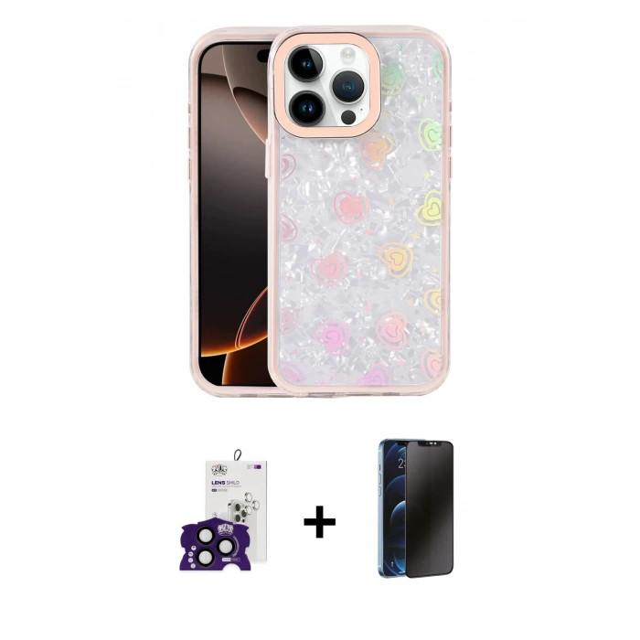 MARSİLYAN™- iPhone 16 Pro Max Kılıf Odak Prime - Siyah 3D Antistatik Hayalet Cam Ekran Koruyucu + Bilvis Titan Kamera Lens - SH