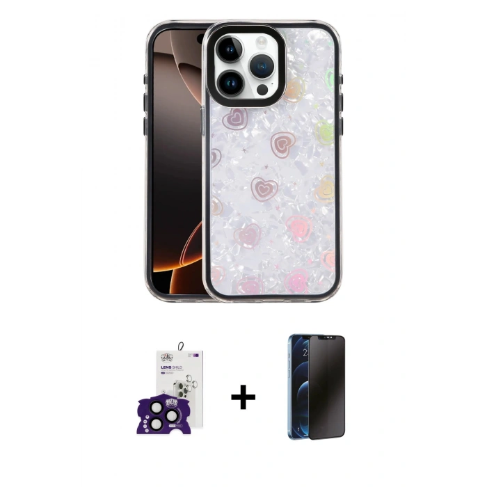 MARSİLYAN™- iPhone 16 Pro Max Kılıf Odak Prime - Siyah 3D Antistatik Hayalet Cam Ekran Koruyucu + Bilvis Titan Kamera Lens - SH