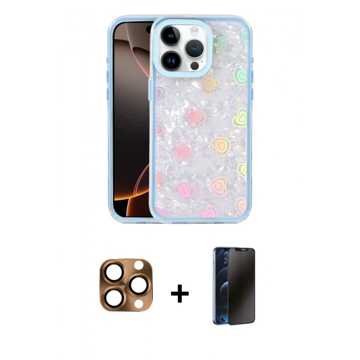 MARSİLYAN™- iPhone 16 Pro Max Kılıf Odak Prime - Siyah 3D Antistatik Hayalet Cam Ekran Koruyucu + Pers Alüminyum Kamera Lens - CLTM
