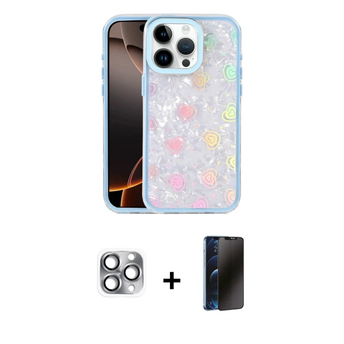 MARSİLYAN™- iPhone 16 Pro Max Kılıf Odak Prime - Siyah 3D Antistatik Hayalet Cam Ekran Koruyucu + Pers Alüminyum Kamera Lens - GI