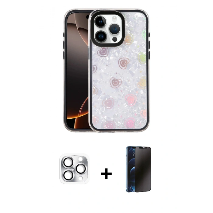 MARSİLYAN™- iPhone 16 Pro Max Kılıf Odak Prime - Siyah 3D Antistatik Hayalet Cam Ekran Koruyucu + Pers Alüminyum Kamera Lens - GS