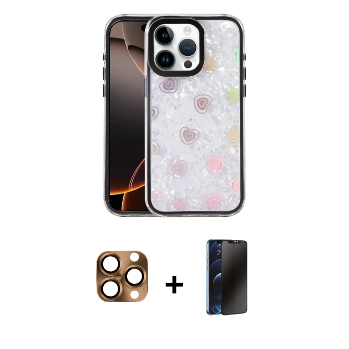 MARSİLYAN™- iPhone 16 Pro Max Kılıf Odak Prime - Siyah 3D Antistatik Hayalet Cam Ekran Koruyucu + Pers Alüminyum Kamera Lens - CLTM