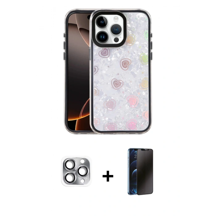 MARSİLYAN™- iPhone 16 Pro Max Kılıf Odak Prime - Siyah 3D Antistatik Hayalet Cam Ekran Koruyucu + Pers Alüminyum Kamera Lens - GI