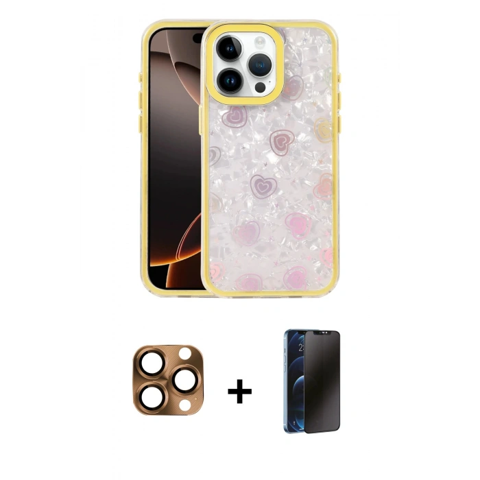 MARSİLYAN™- iPhone 16 Pro Max Kılıf Odak Prime - Siyah 3D Antistatik Hayalet Cam Ekran Koruyucu + Pers Alüminyum Kamera Lens - CLTM