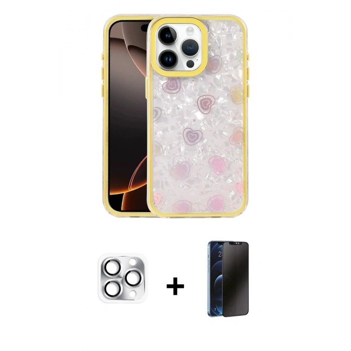 MARSİLYAN™- iPhone 16 Pro Max Kılıf Odak Prime - Siyah 3D Antistatik Hayalet Cam Ekran Koruyucu + Pers Alüminyum Kamera Lens - GS
