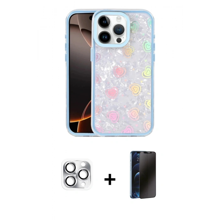 MARSİLYAN™- iPhone 16 Pro Max Kılıf Odak Prime - Siyah 3D Antistatik Hayalet Cam Ekran Koruyucu + Pers Alüminyum Kamera Lens - GS