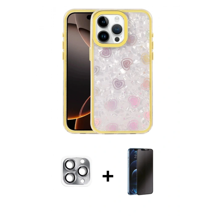 MARSİLYAN™- iPhone 16 Pro Max Kılıf Odak Prime - Siyah 3D Antistatik Hayalet Cam Ekran Koruyucu + Pers Alüminyum Kamera Lens - GI